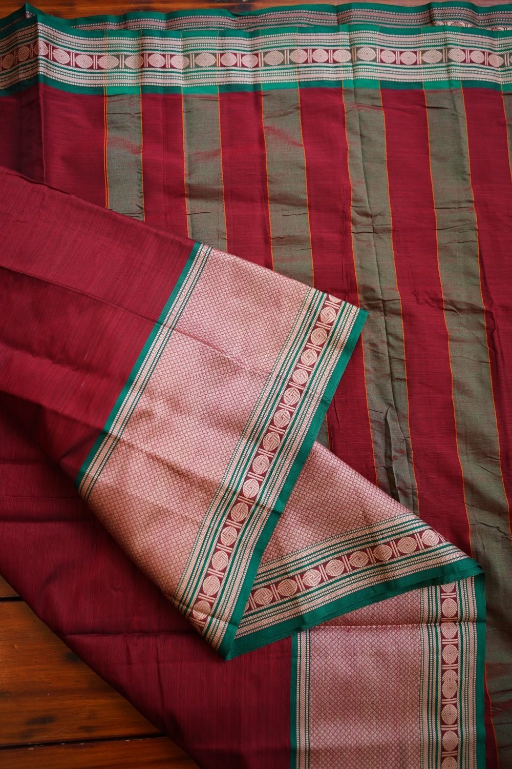 Maroon Red Narayanapet handloom Cotton Saree with Thread border PC12779