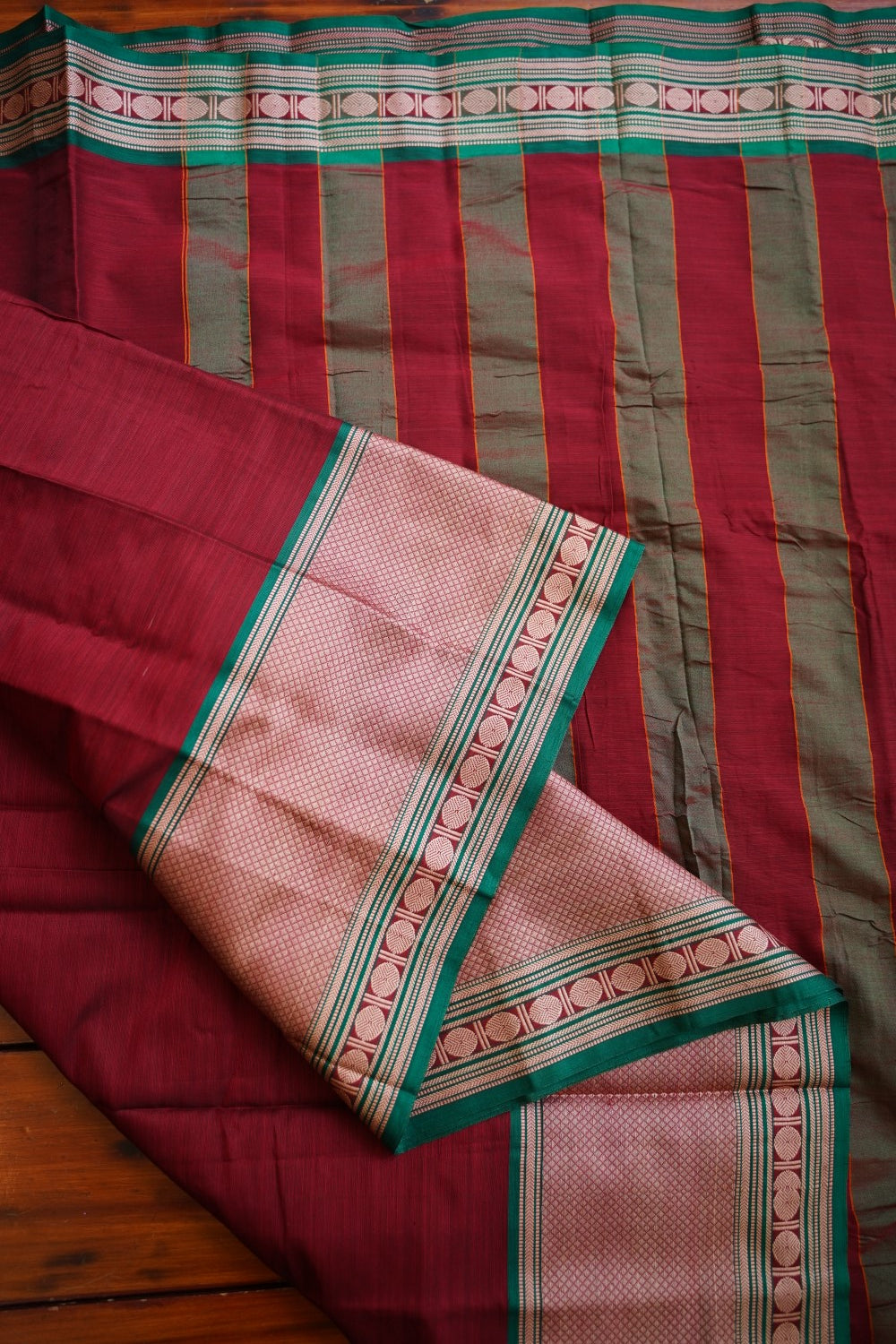 Maroon Red  Narayanapet handloom Cotton Saree with Thread border PC12779