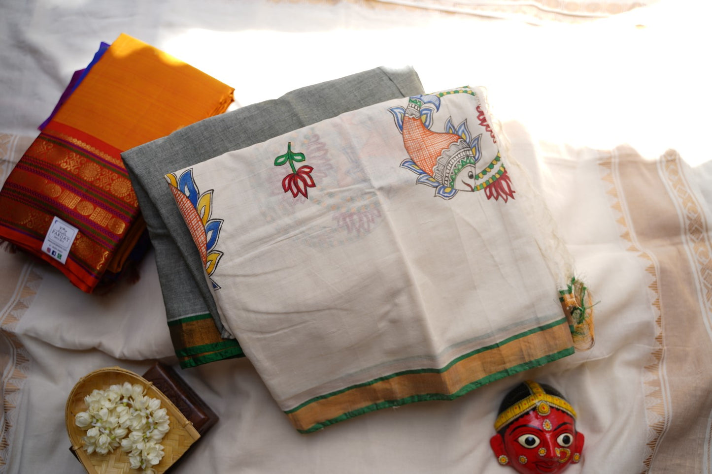 Madhubani Painted Ponduru Handloom Cotton Saree PC7235