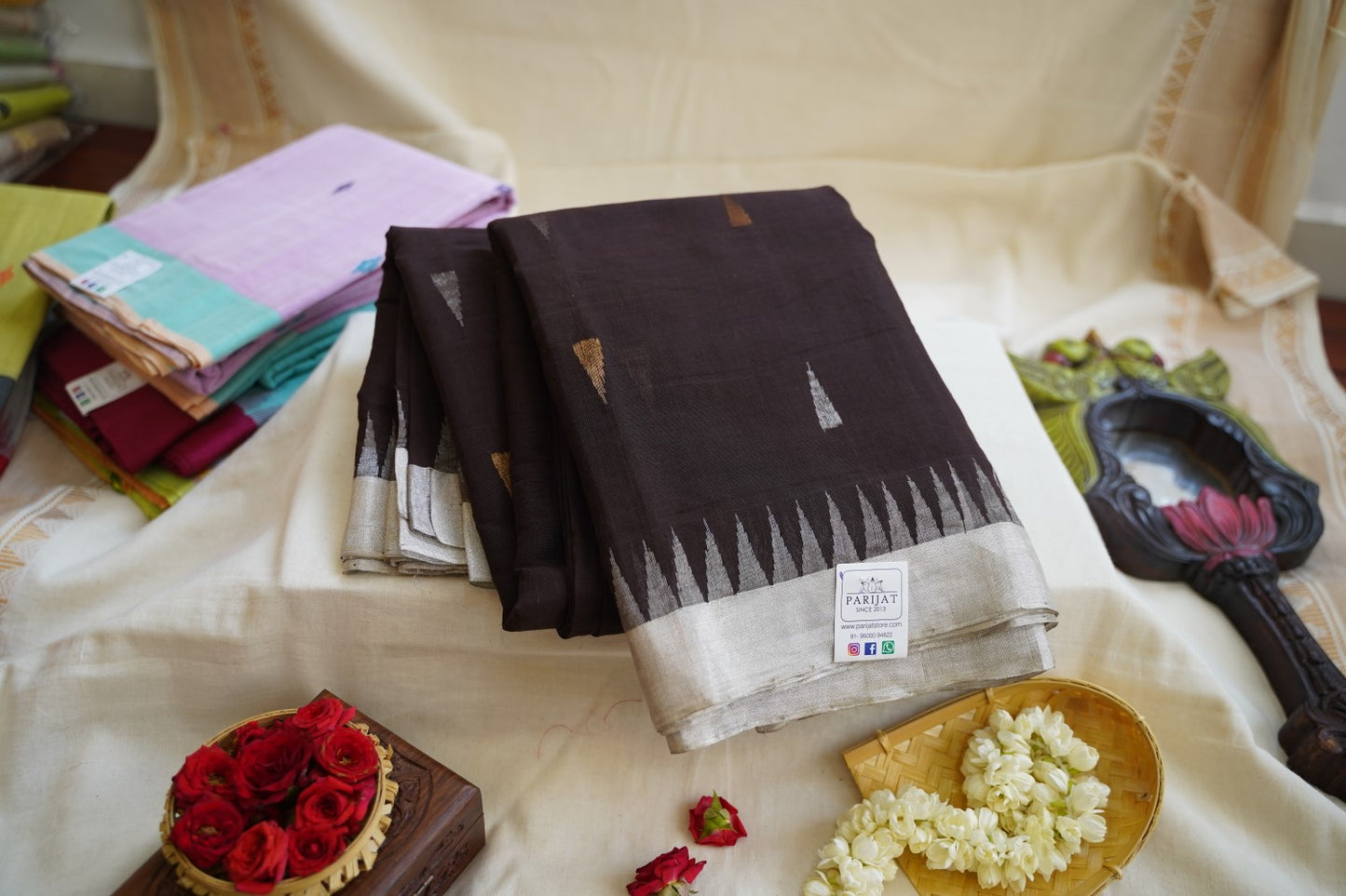 Brown Jamdani Ponduru handloom Cotton Saree PC10733