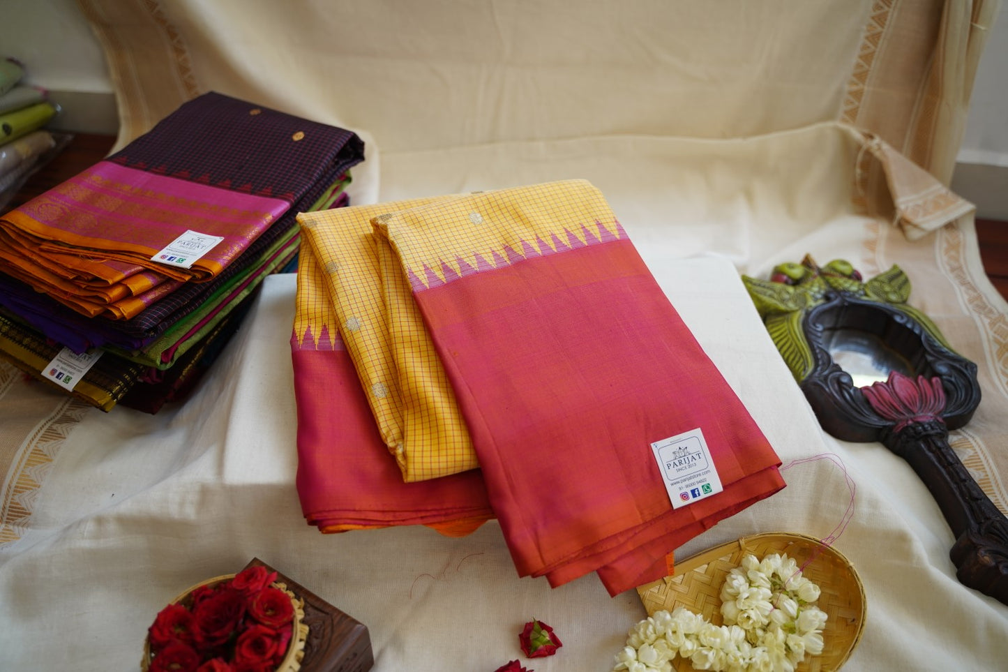 Mustard Yellow Gadwal Silk Saree PC9432