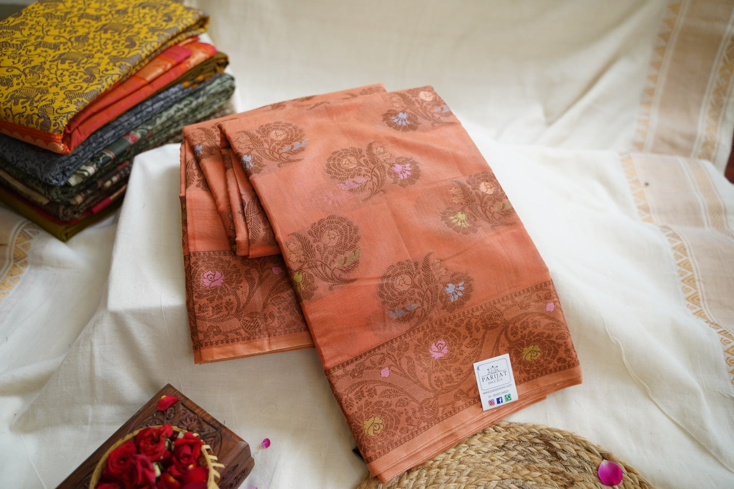Orange Banarasi cotton Saree PC11648
