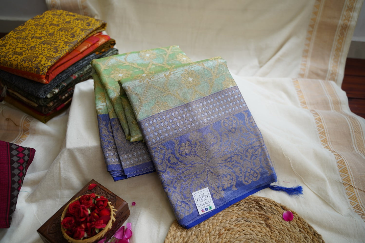 Pastel Green Tissue Banarasi Silk Saree PC11653