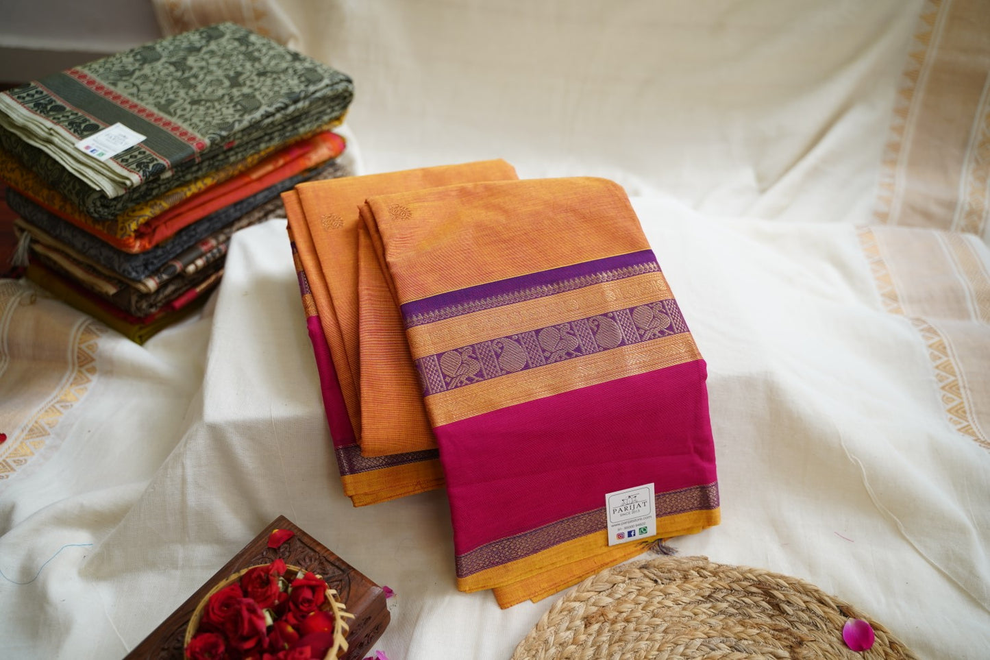 Chettinad handloom Cotton Saree with jari border PC7264