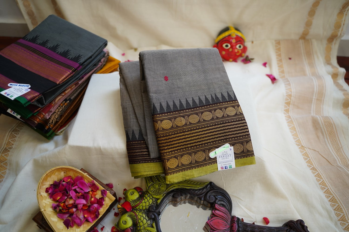 Grey Chettinad handloom Cotton Saree PC11516