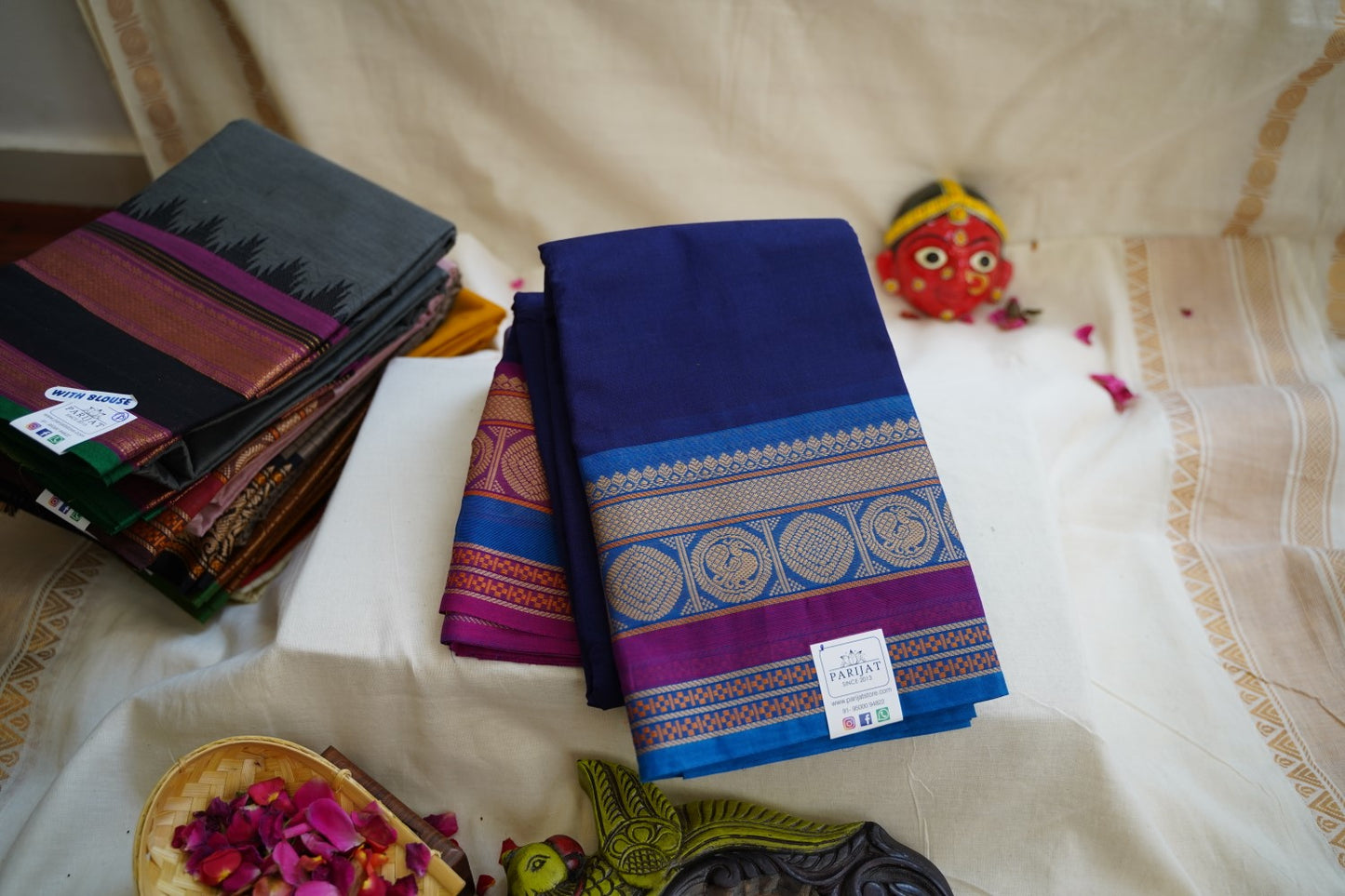 Chettinad handloom Cotton Saree With Thread Border PC10936