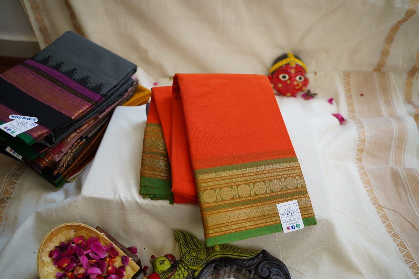 Chettinad handloom Cotton Saree With Jari Border PC9949