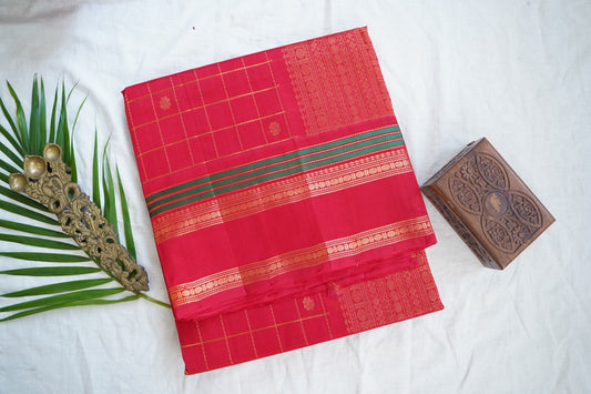 Kanchi Handloom Silk Cotton Saree-RED362