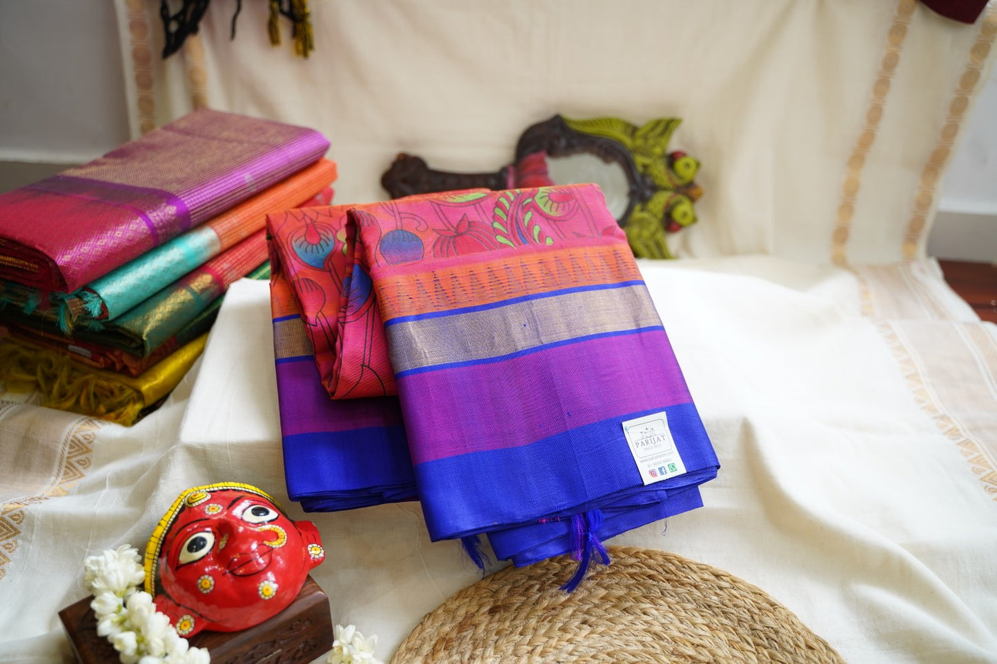 Kanchi Handloom Silk Cotton Printed Saree With Zari Border PC7987