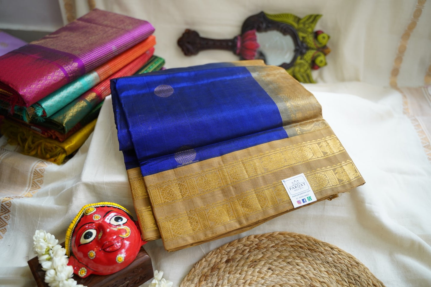 Ink Blue Kanchi Silk Cotton Saree With Zari Border PC10791