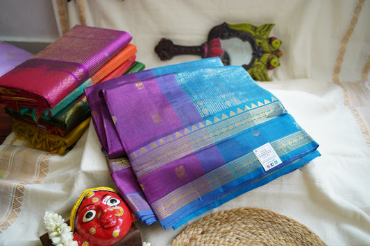 Purple Kanchi Silk Cotton Saree With Zari Border PC11066