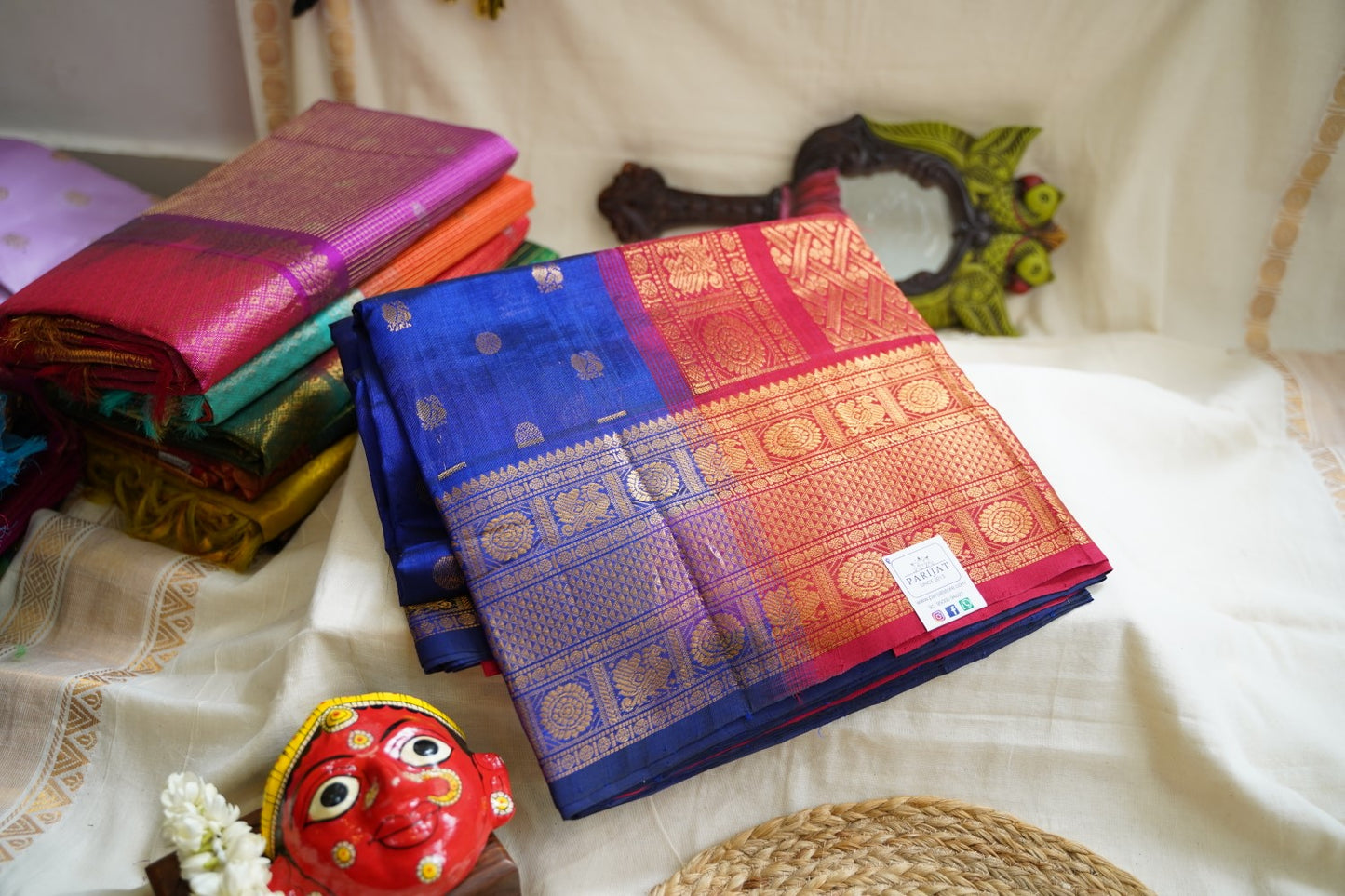 Ink Blue Butta Kanchi Silk Cotton Saree With Zari Border PC11249