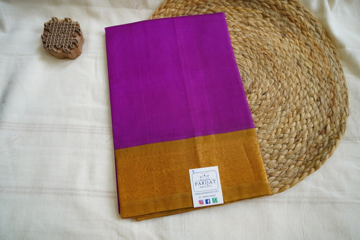 Purple Pure Kanchi Checks Silk Saree PC10609