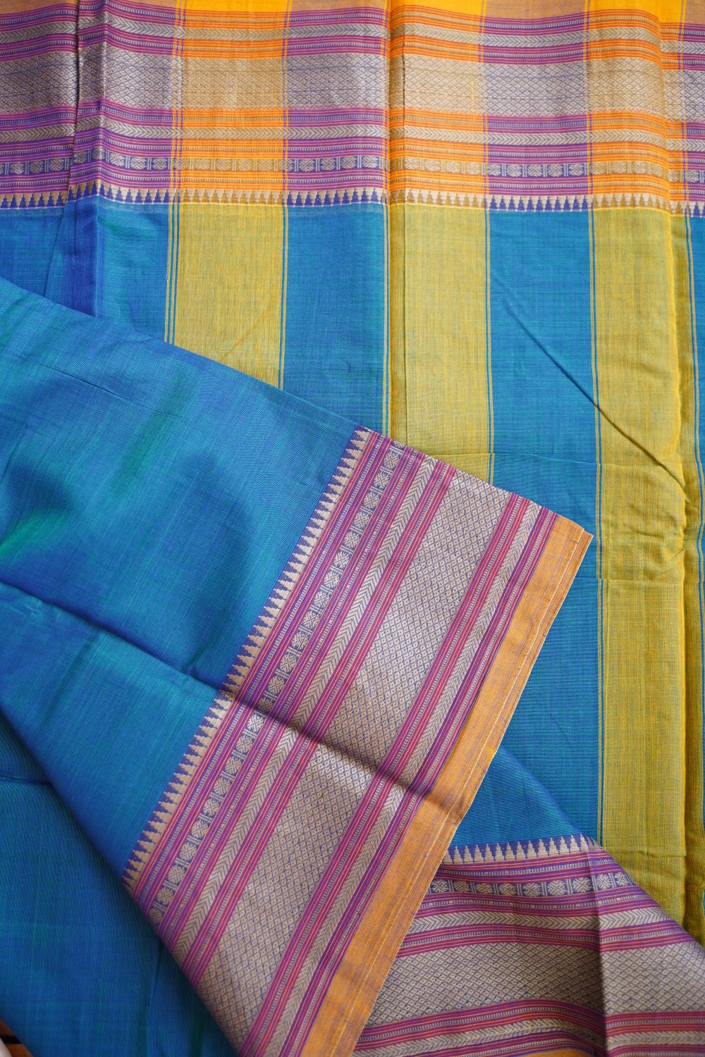 Parrot Green Kanchi Silk Cotton Saree With Zari Border PC10589