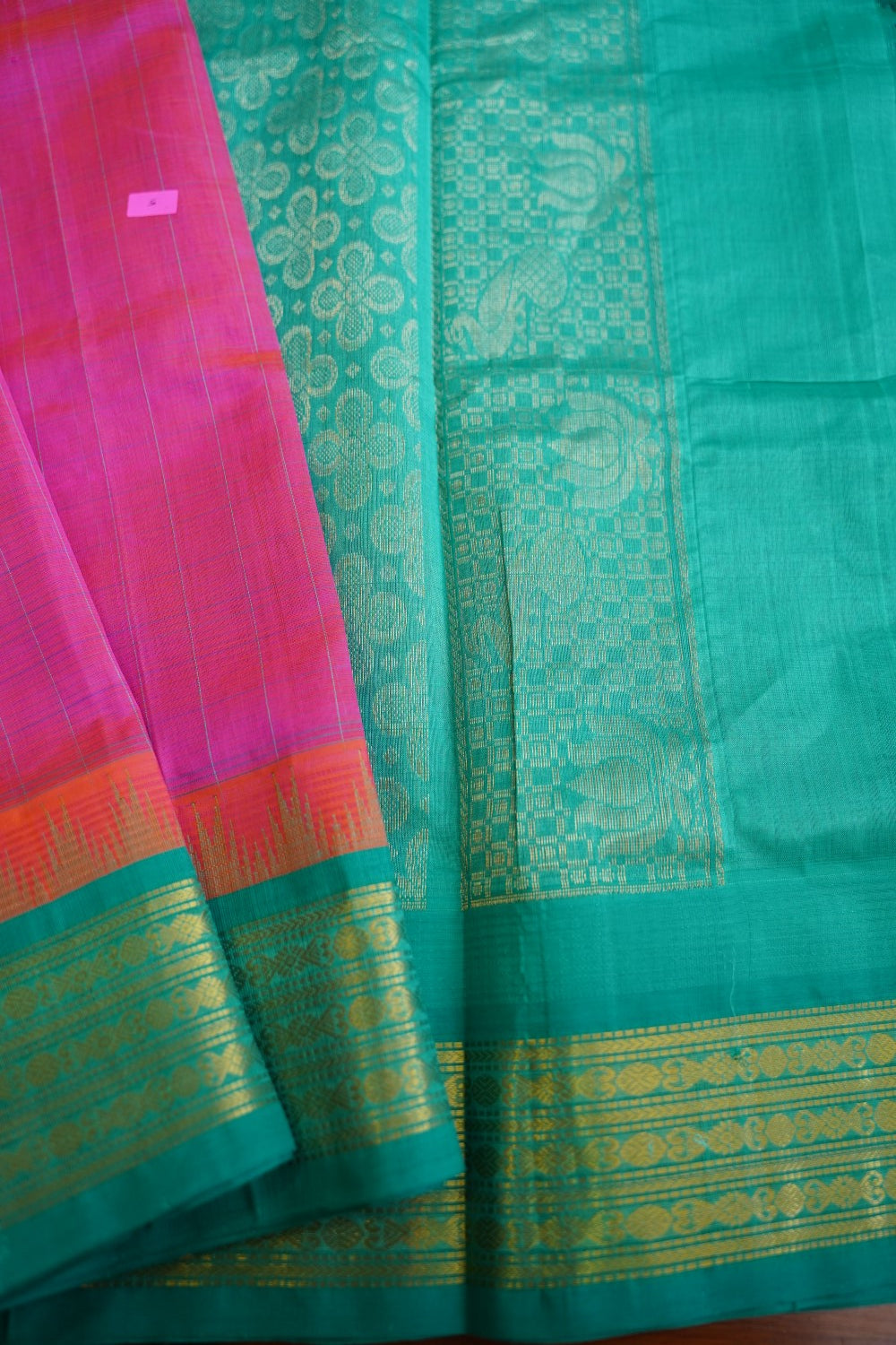 Pink Kanchi Silk Cotton Saree With Zari Border PC10574