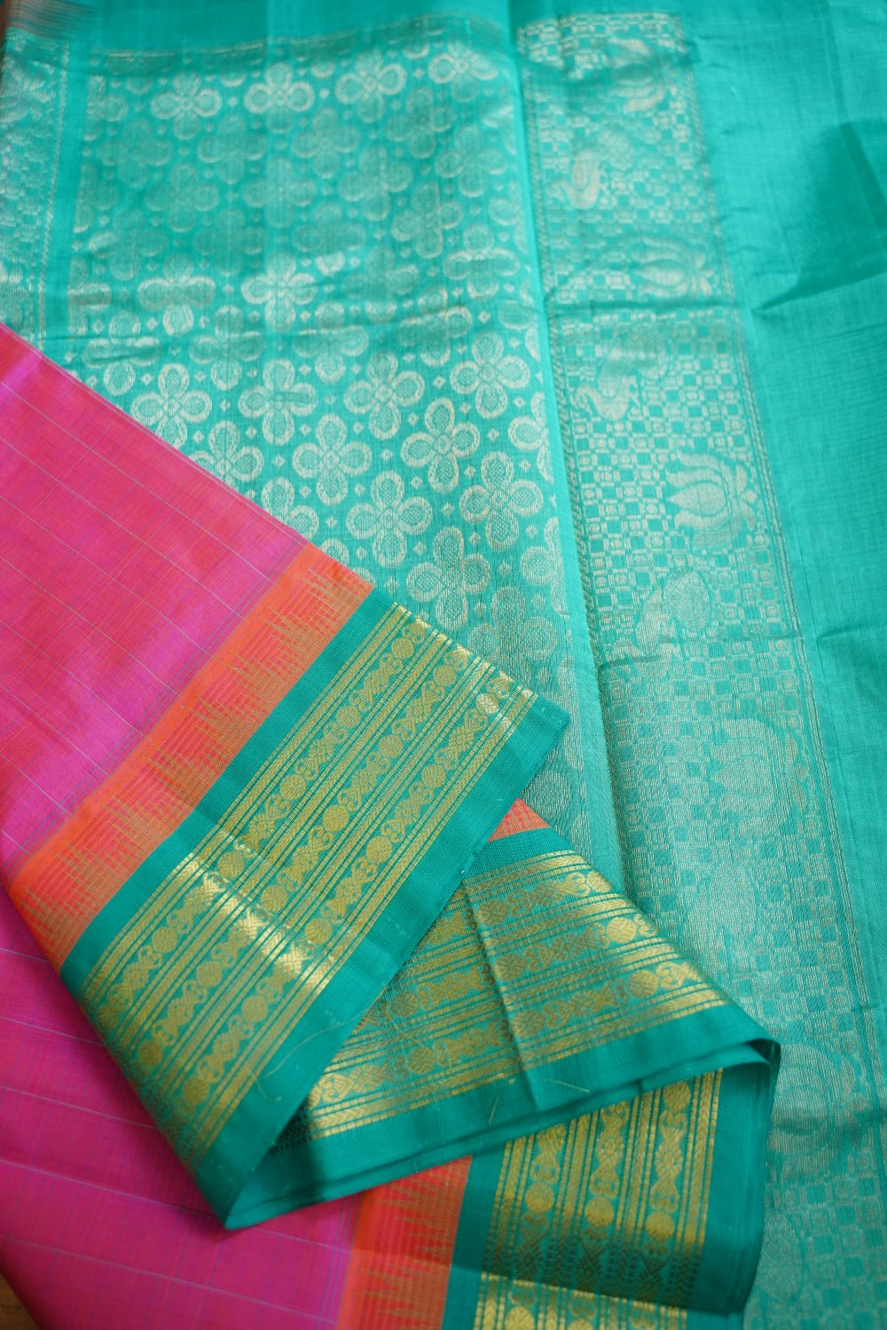 Beige Lakshadeepam Kanchi Silk Cotton Saree With Zari Border PC10561