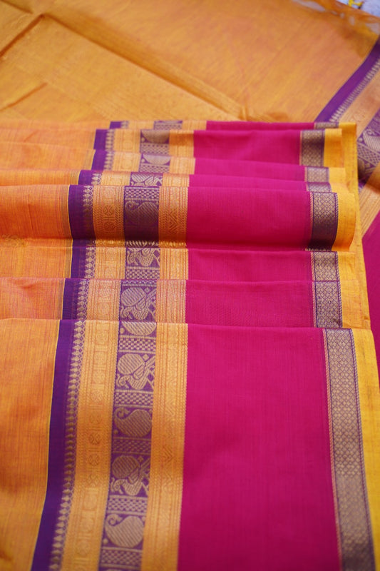 Chettinad handloom Cotton Saree with jari border  PC7264