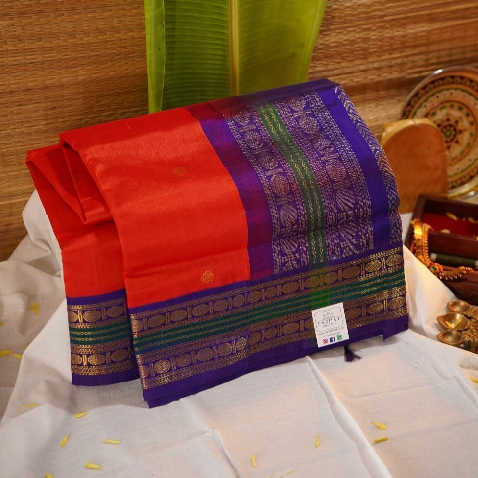 Purple Kanchi Silk Cotton Saree With Zari Border PC10643