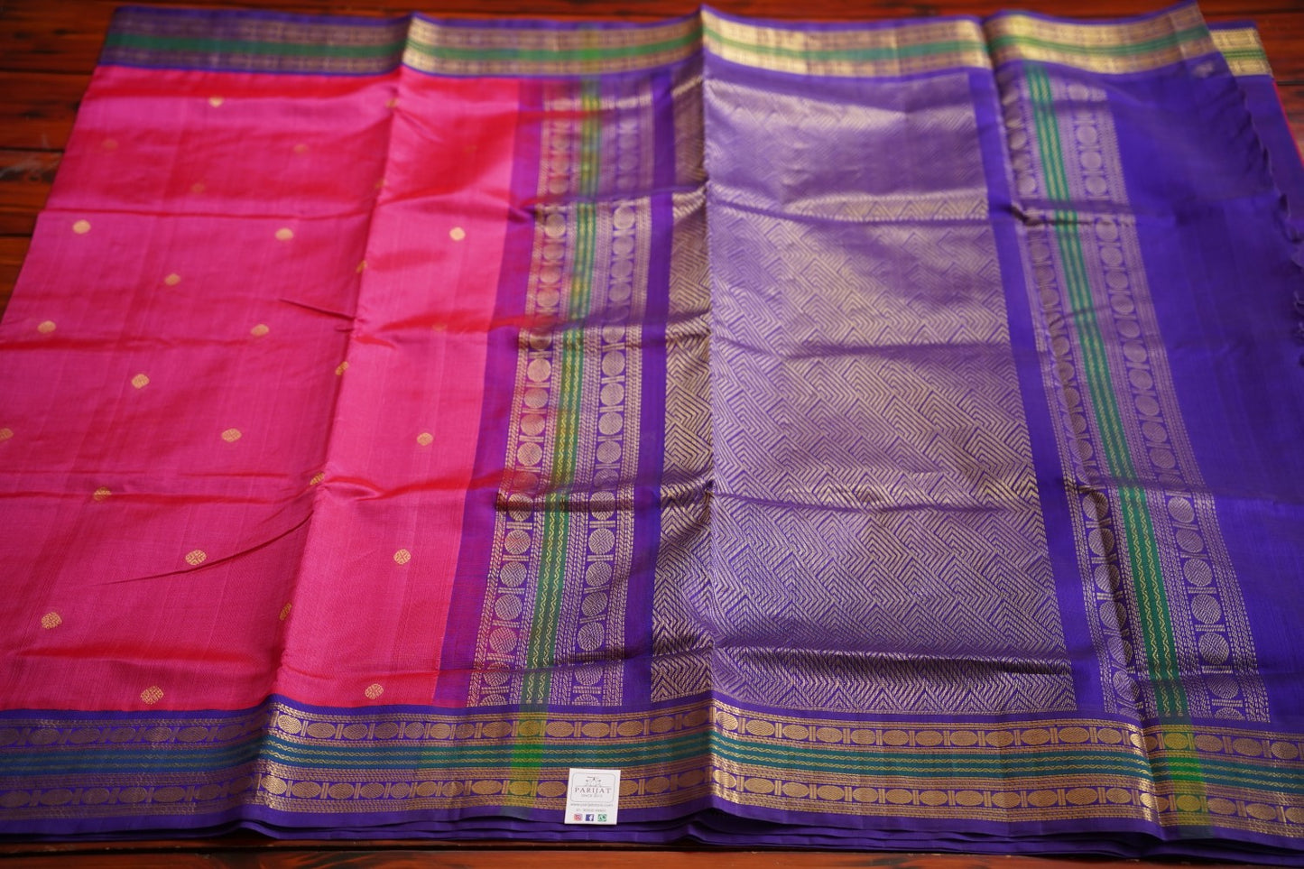 Magenta Pink Buttas Kanchi Silk Cotton Saree With Zari Border PC11561