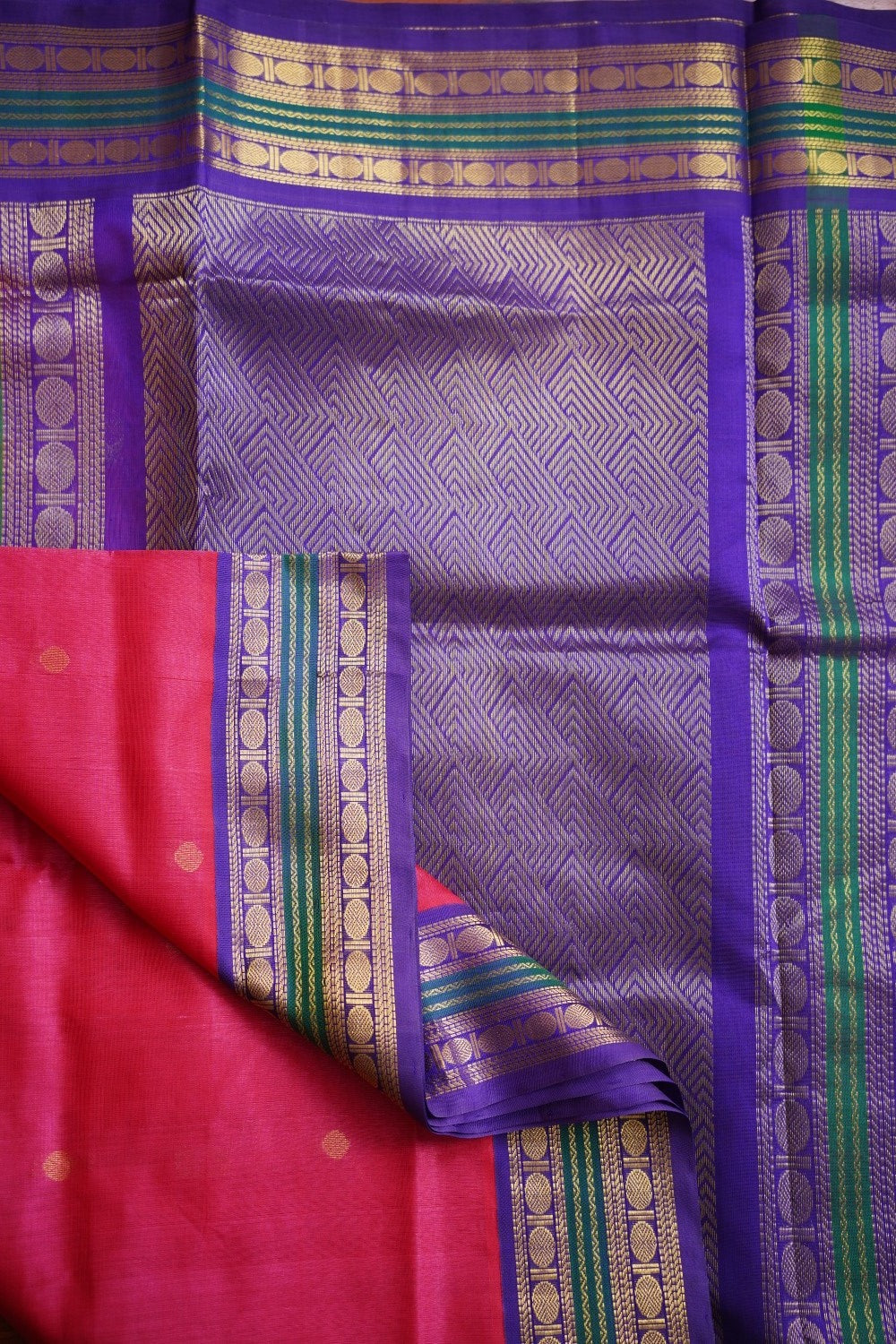 Magenta Pink Buttas Kanchi Silk Cotton Saree With Zari Border PC11561