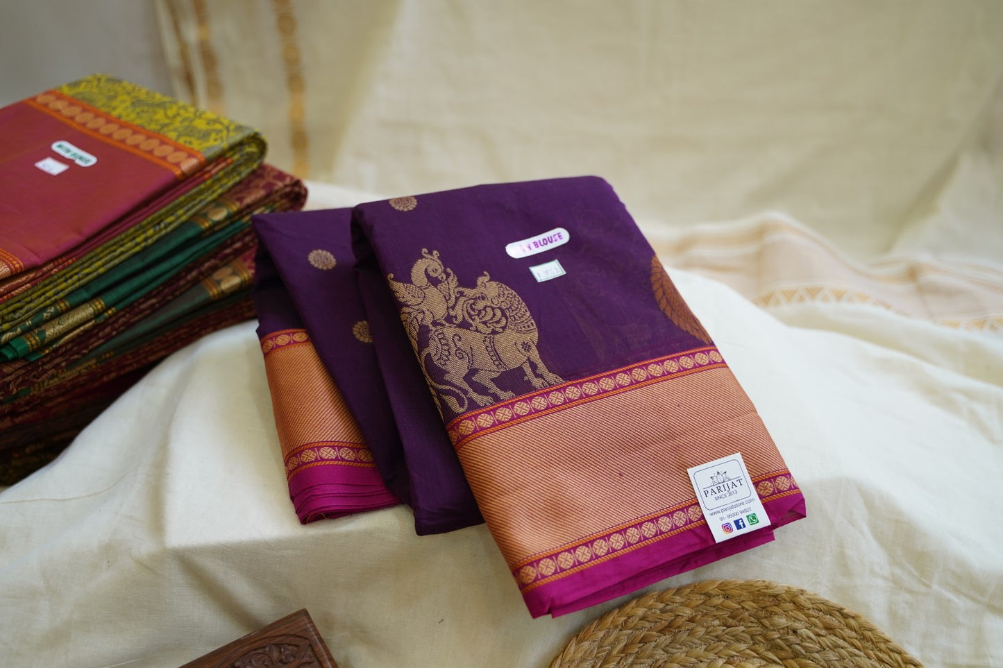 Blue Kanchi Checks Silk Cotton Saree With Zari Border PC10638