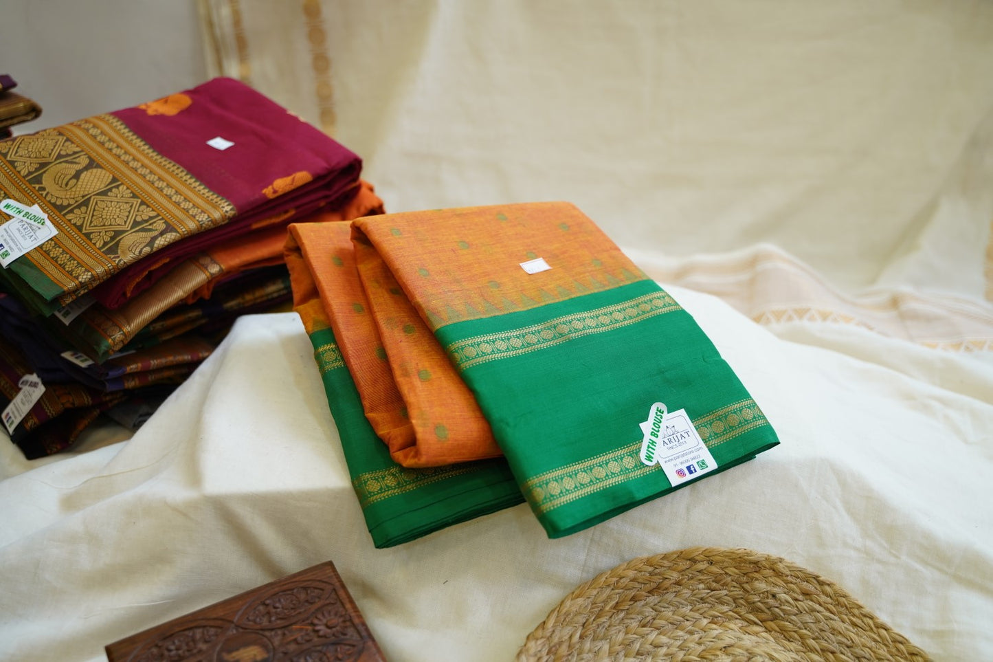 Sandal Kanchi Silk Cotton Saree With Zari Border PC10651