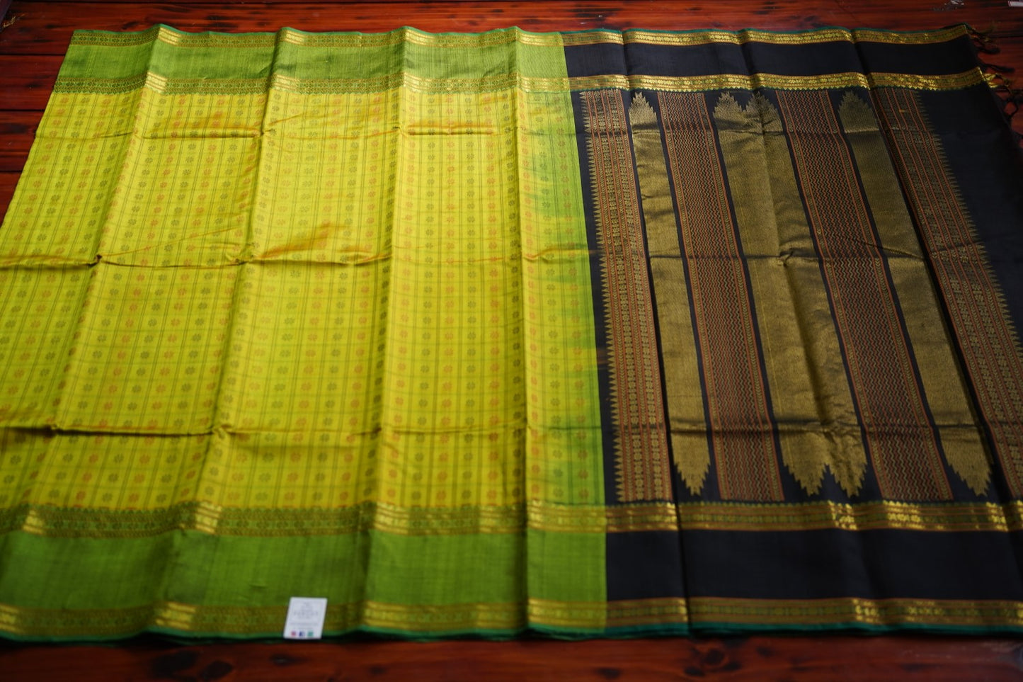 Olive Green Kanchi Silk Cotton Saree With Zari Border PC10625
