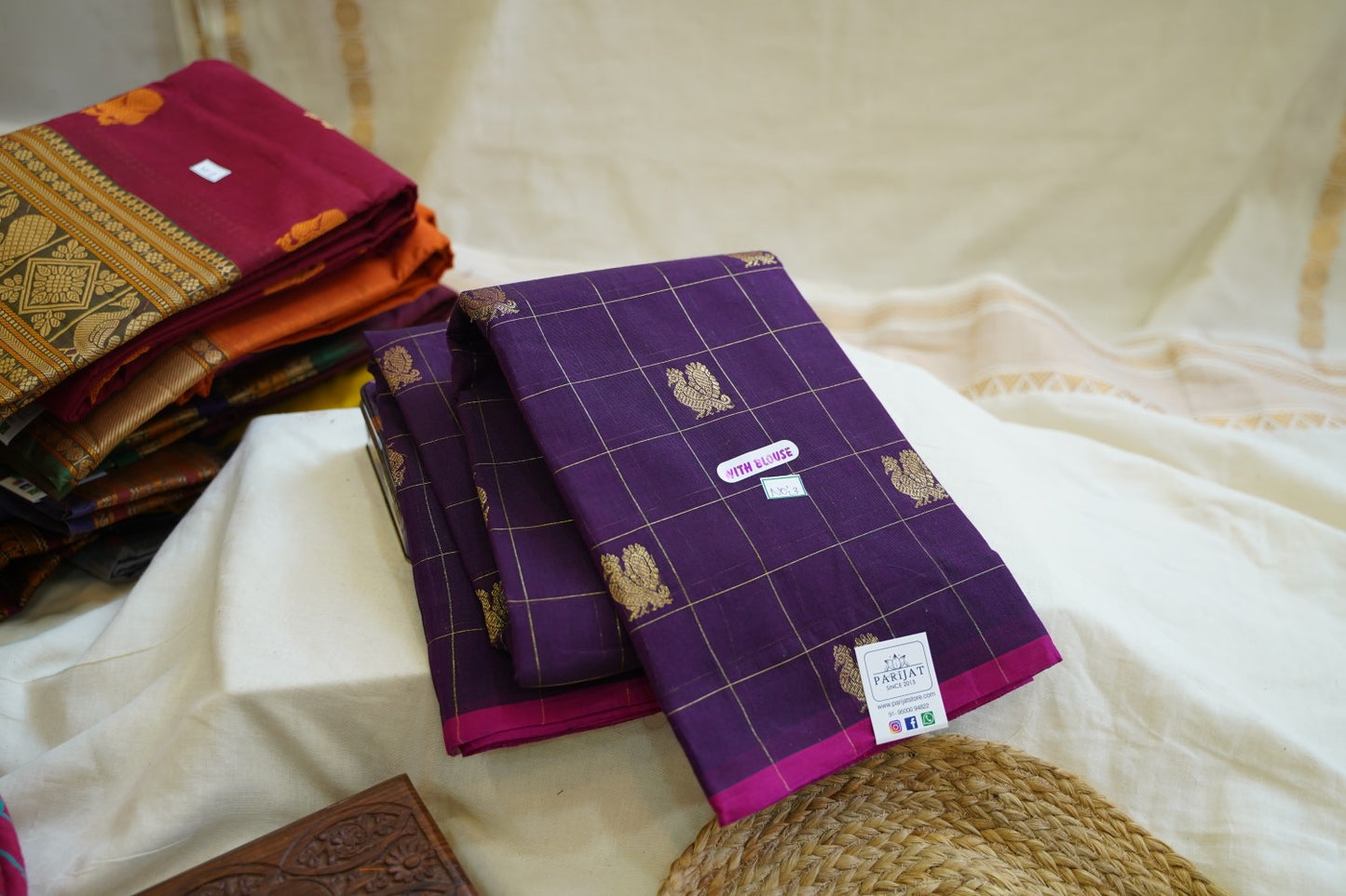 Bottle Green Kanchi Silk Cotton Saree With Zari Border PC10627