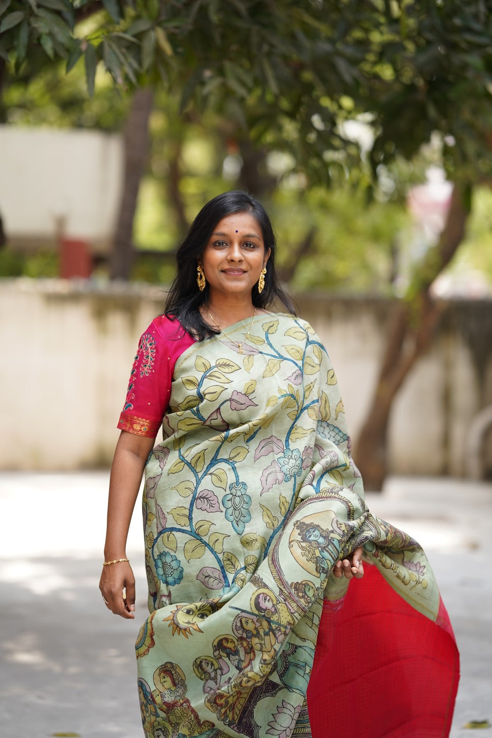 Pen Kalamkari Hand Painted Pure Kanchi Silk Saree - PENSLK PC12116