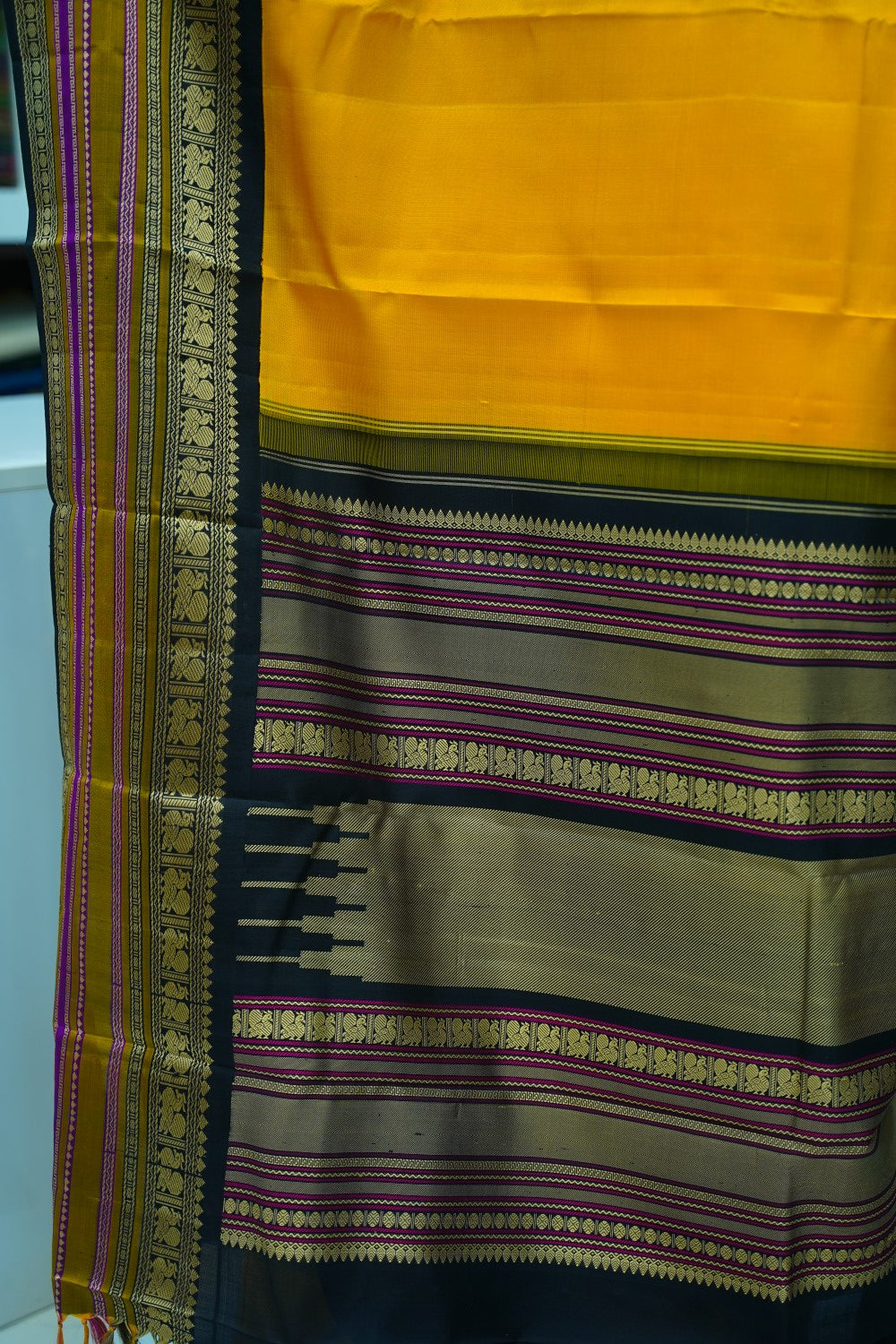 Yellow Pure Korvai Kanchi Soft Silk Saree PC10181