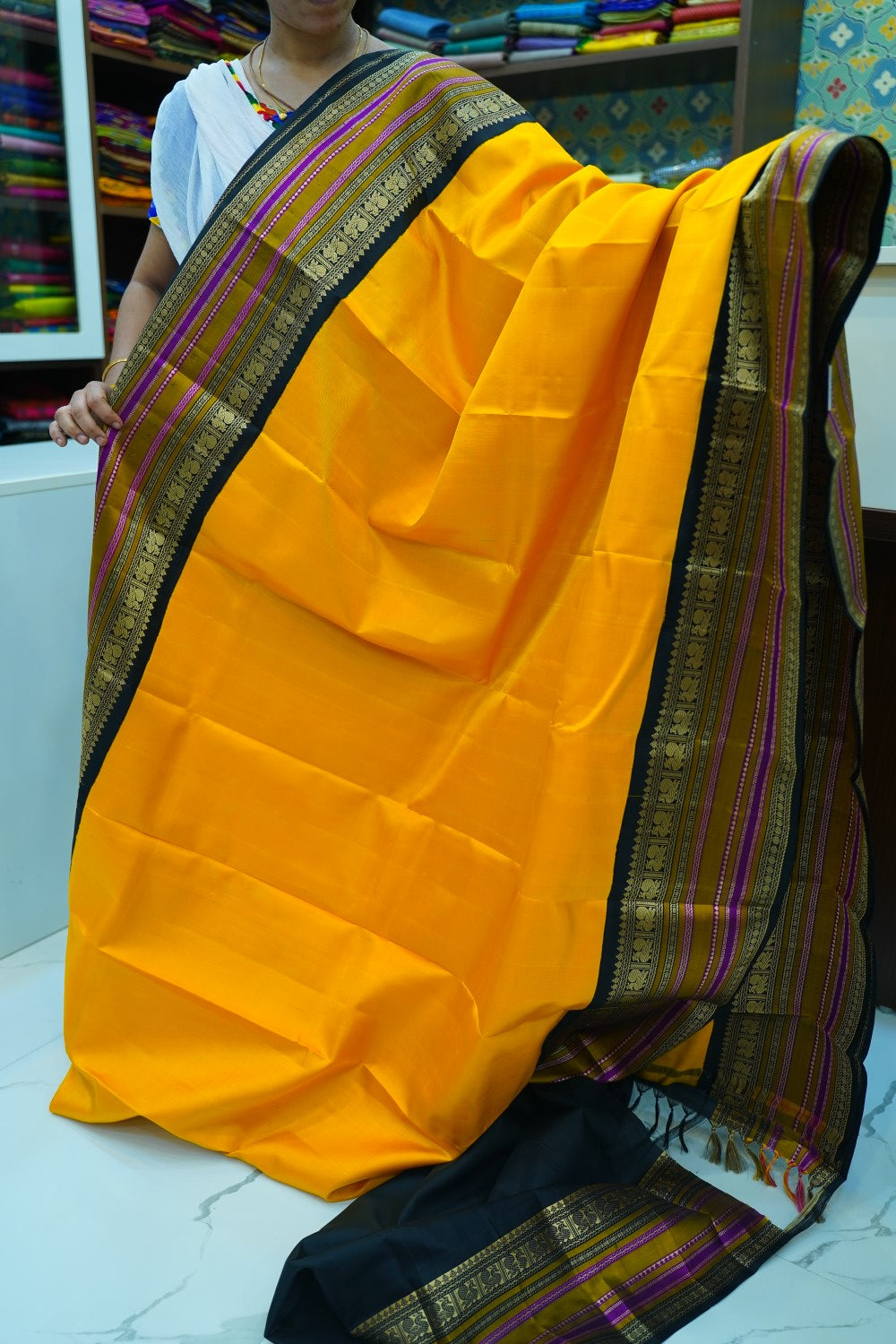 Yellow Pure Korvai Kanchi Soft Silk Saree PC10181