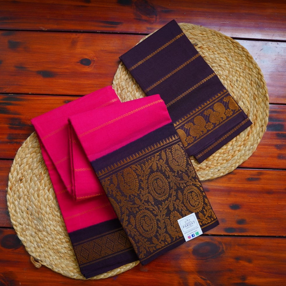 Meganta Pink Veldhari Sungadi handloom Cotton Saree With Blouse PC10415