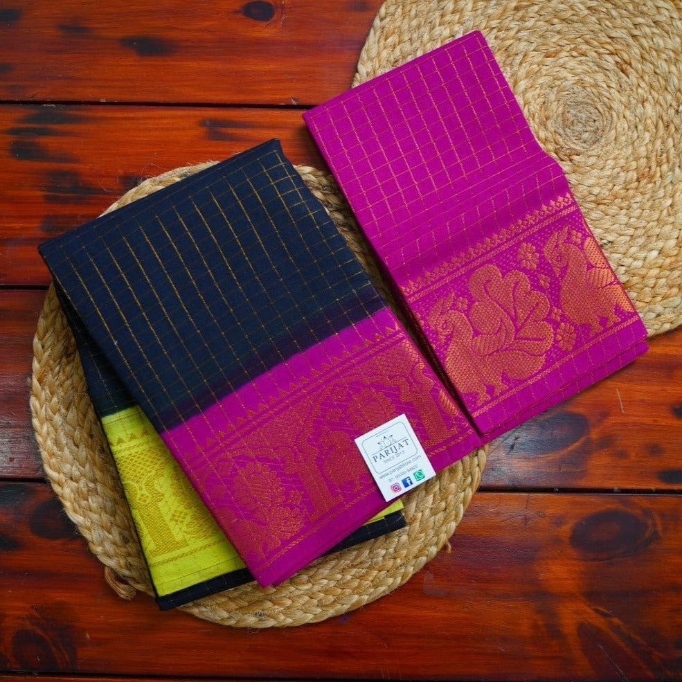 Green Sungadi handloom Cotton Saree With Blouse PC10401