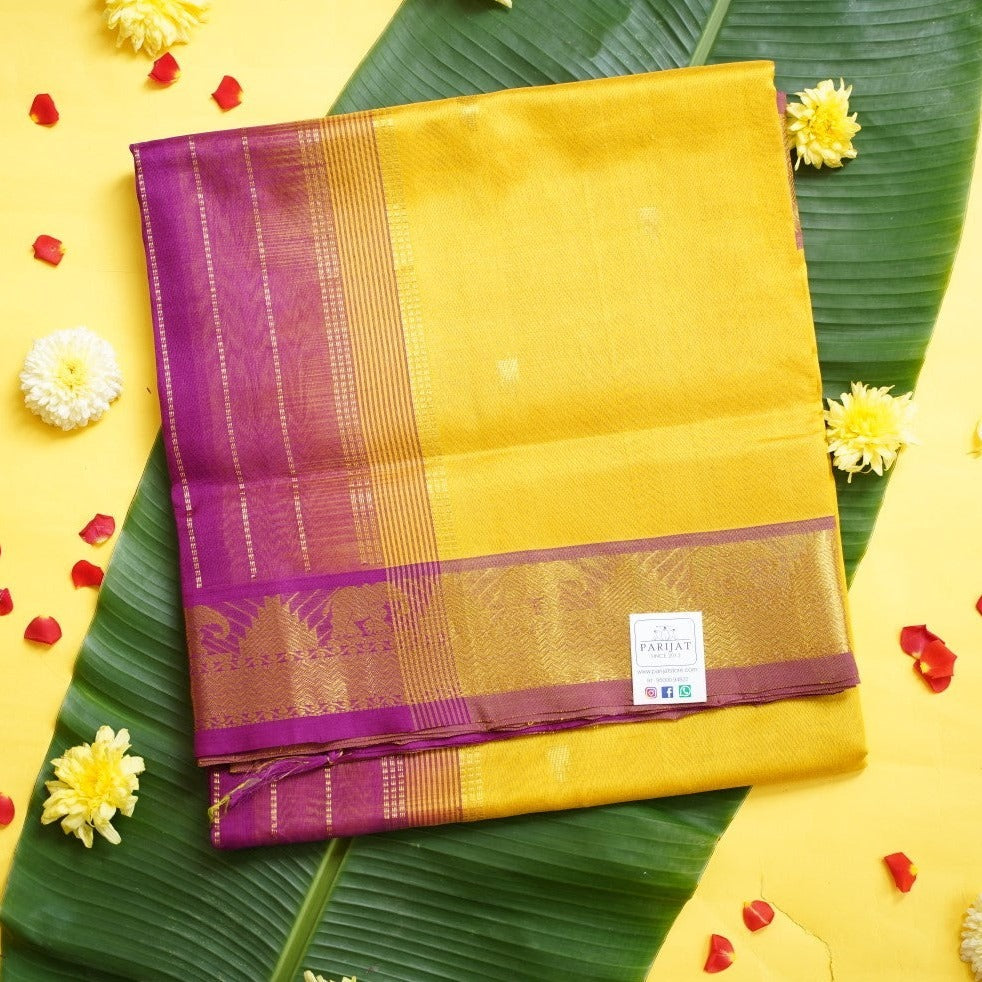 Yellow Kanchi Silk Cotton Saree With Zari Border PC10394