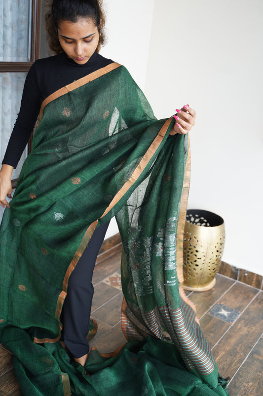 Handloom linen Cotton Saree-PC13482