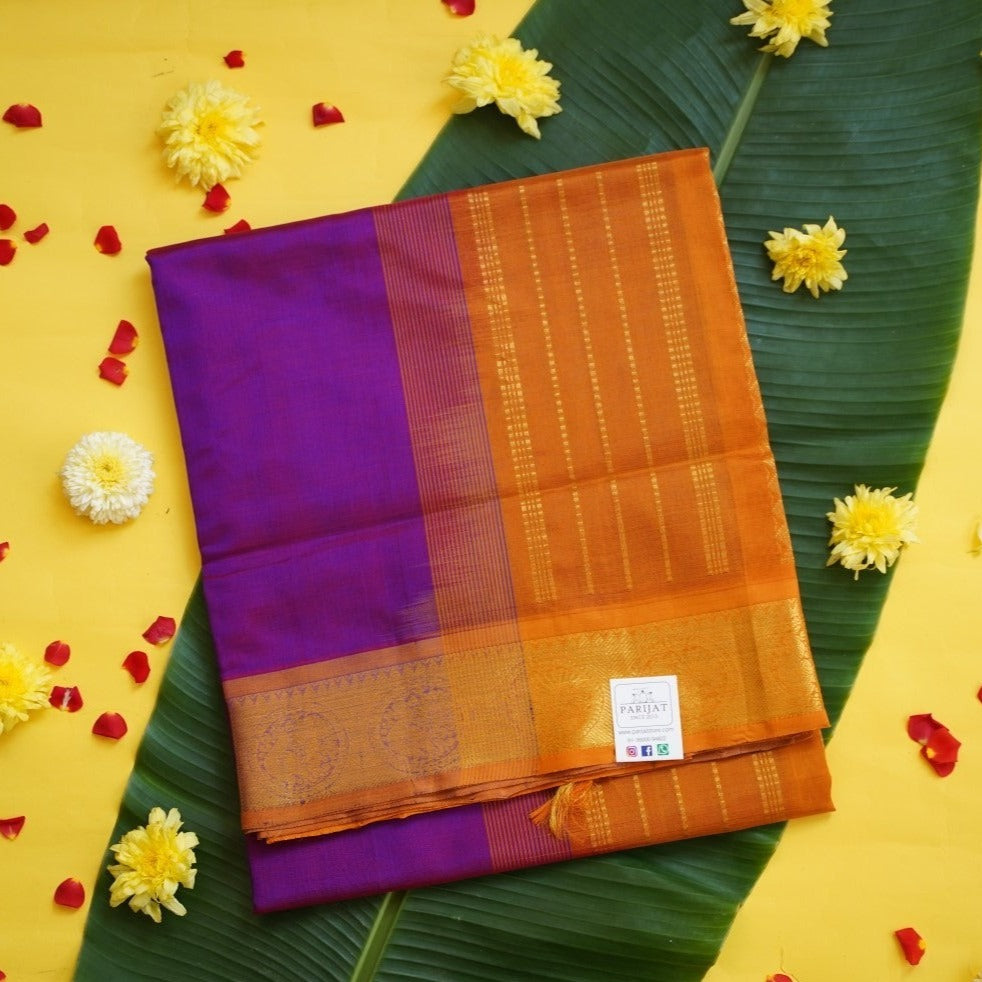 Meganta Pink Kanchi Silk Cotton Saree With Zari Border PC10385