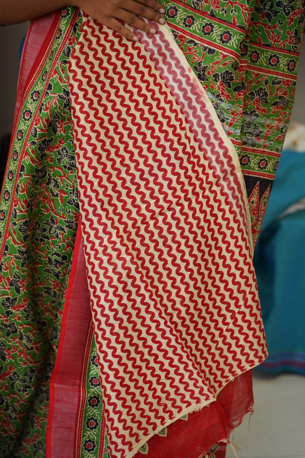 Ajrakh linen cotton saree PC17963