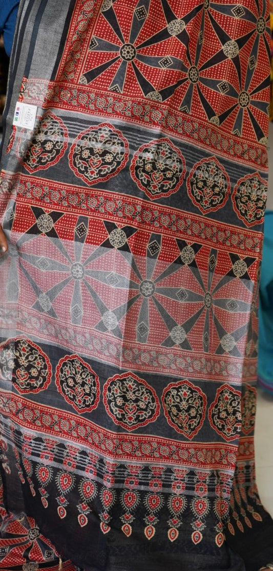 Ajrakh linen cotton saree PC17964