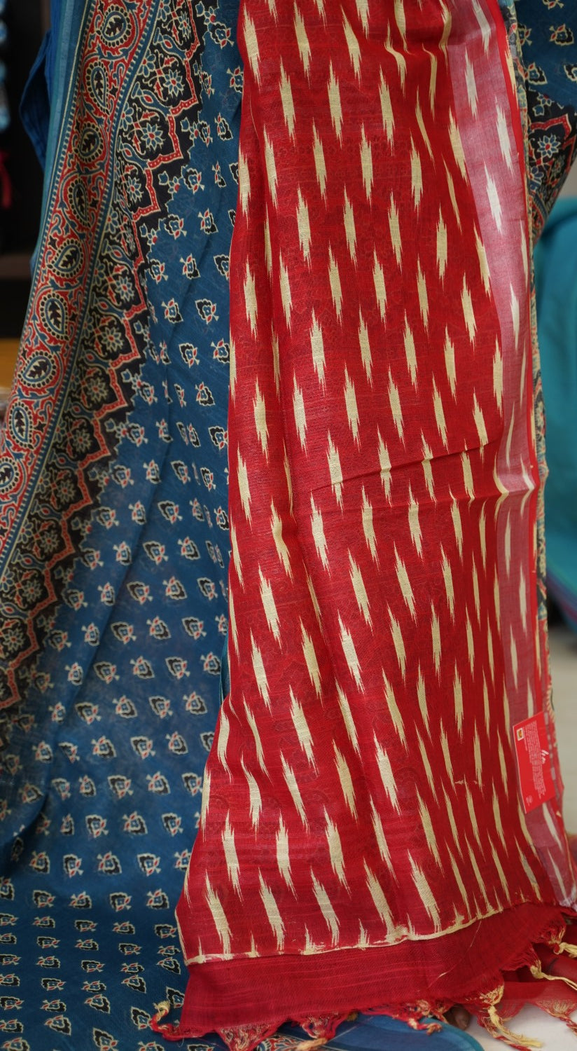 Ajrakh linen cotton saree PC17961