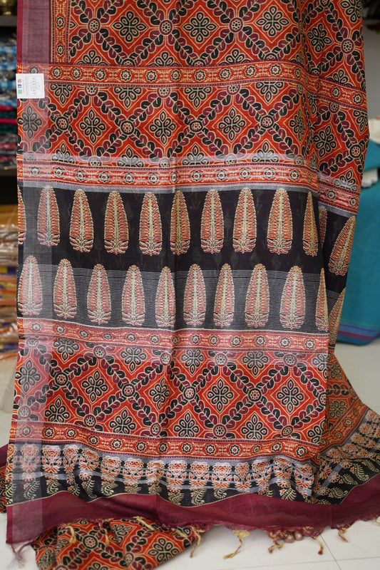 Ajrakh linen cotton saree PC17958