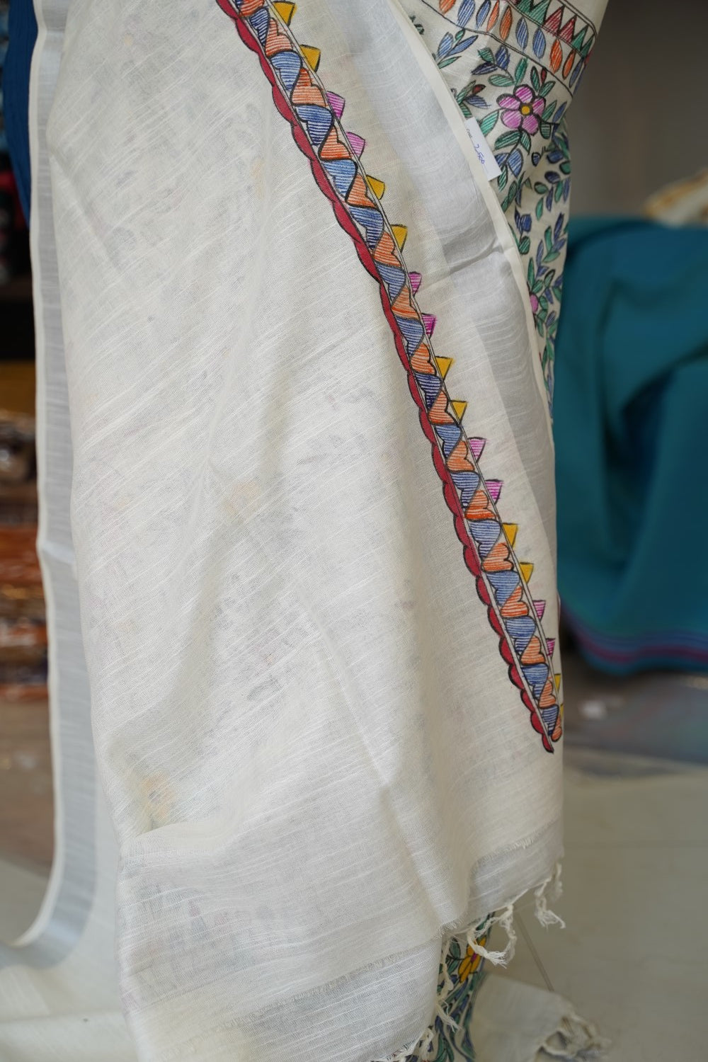 Madhubani Linen Cotton Handloom saree PC17949