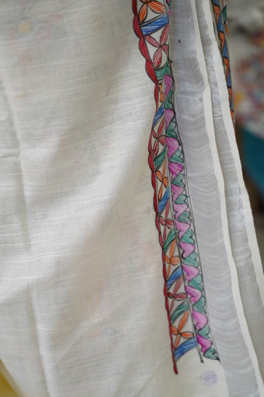 Madhubani Linen Cotton Handloom saree PC17950
