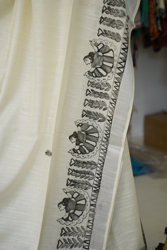 Madhubani Linen Cotton Handloom saree PC17948
