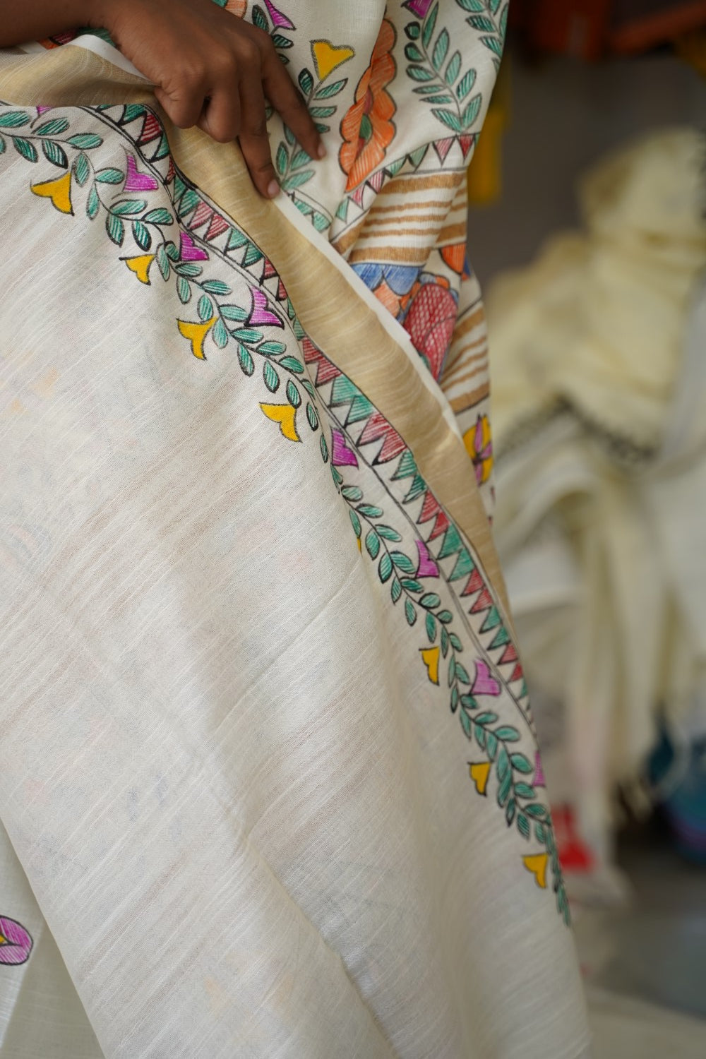 Madhubani Linen Cotton Handloom saree PC17947