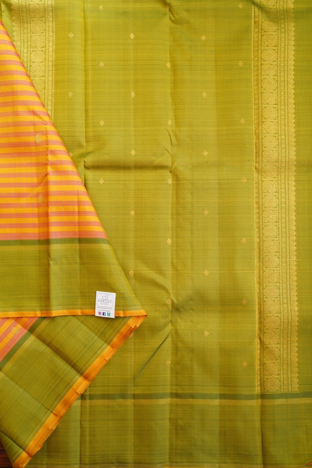 Yellow Checks Pure Kanchi Silk Saree PC10365