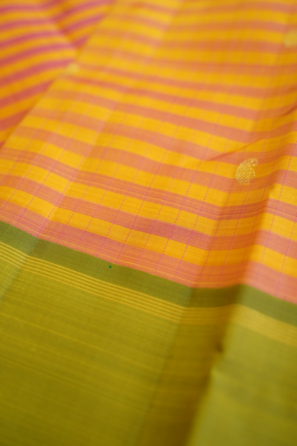 Yellow Checks Pure Kanchi Silk Saree PC10365