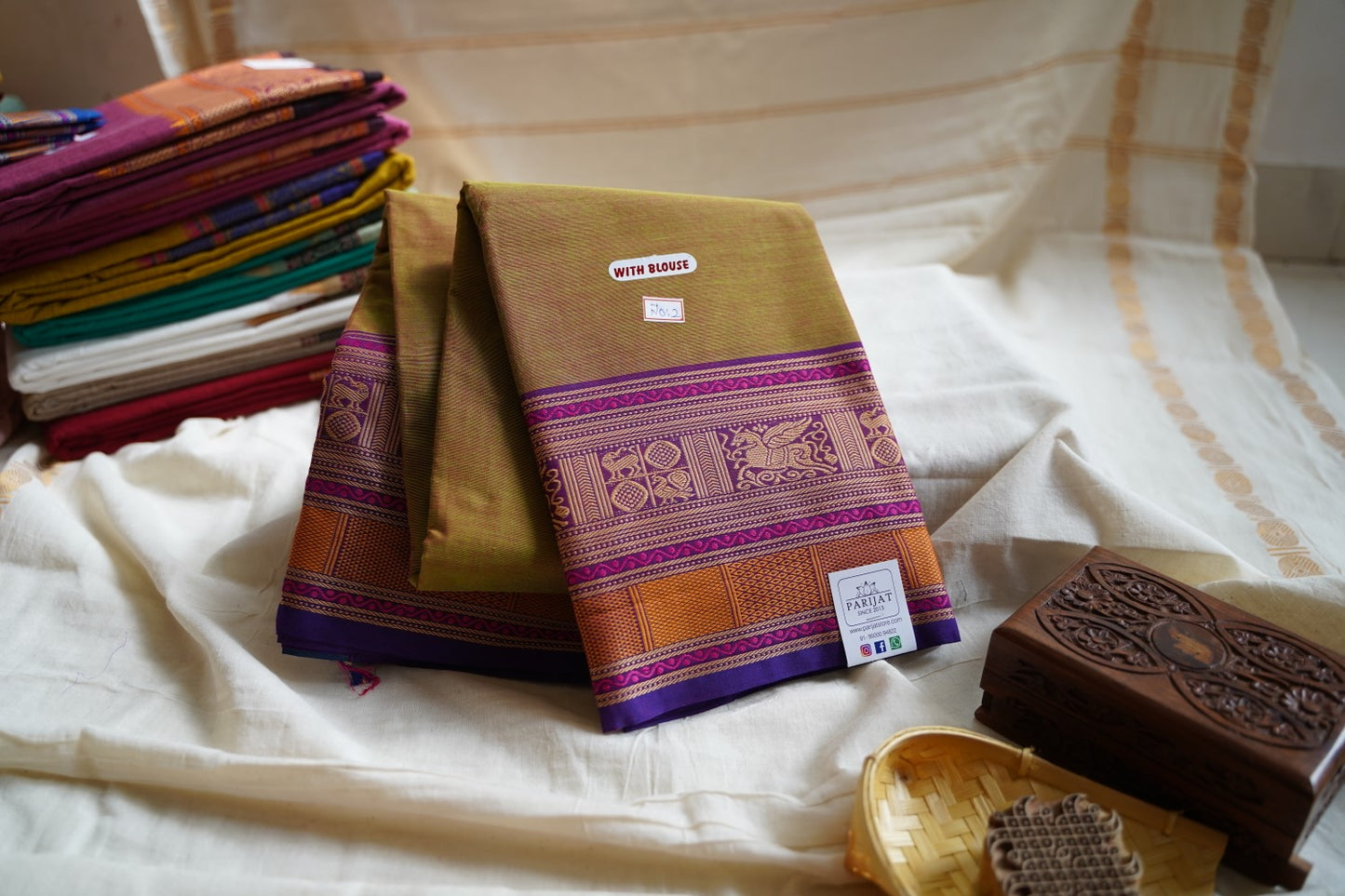 Navy Blue Kanchi Silk Cotton Saree With Zari Border PC10382
