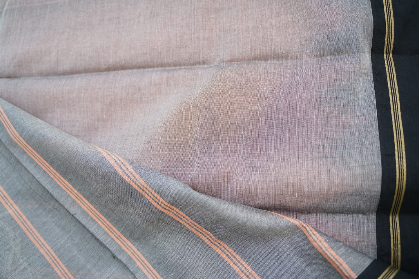 Baby Pink Linen Block Printed Cotton Saree PC10428