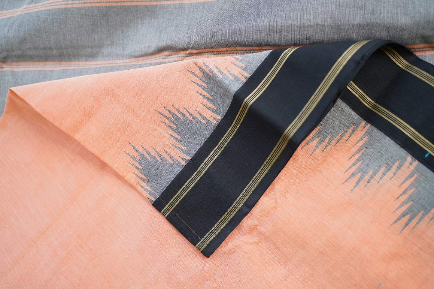 Baby Pink Linen Block Printed Cotton Saree PC10428