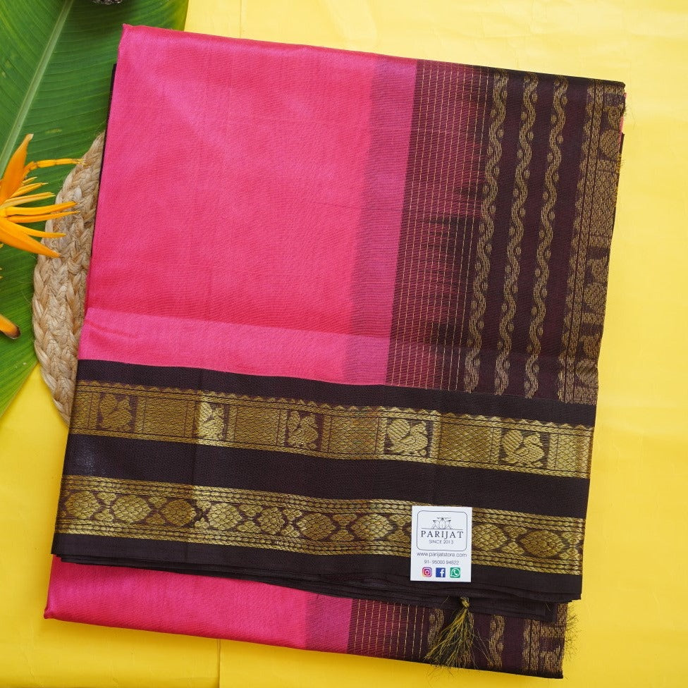 Candy Pink Kanchi Silk Cotton Saree With Zari Border PC10454